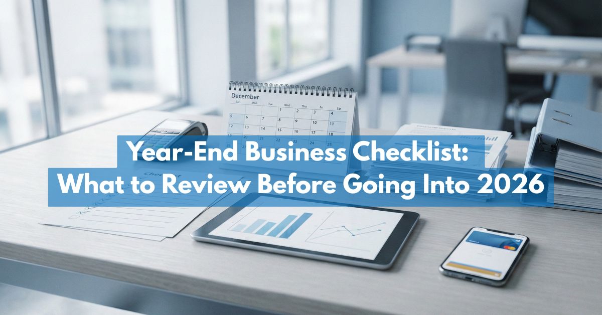 Year-end business checklist reviewing expenses and payment systems before 2026